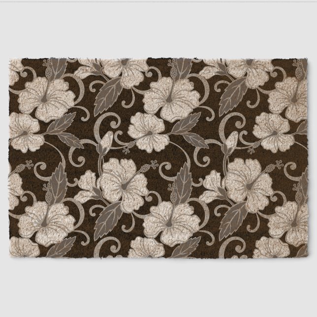 POLYNESIAN DREAM PATTERN IN BLACK FIBER DOORMAT (Front)