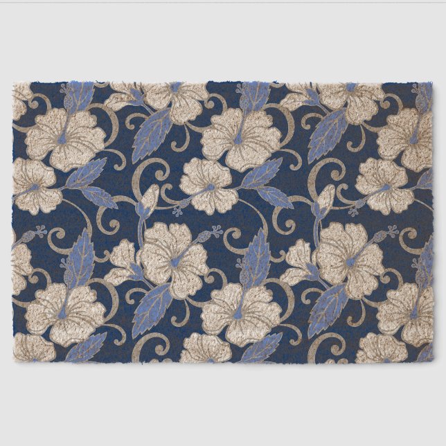 POLYNESIAN DREAM PATTERN IN BLUE FIBER DOORMAT (Front)