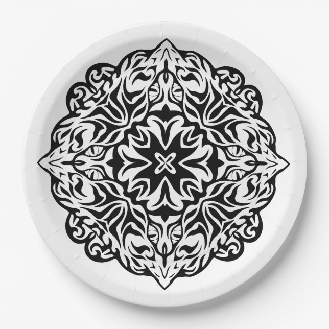 Polynesian Maori style tattoo mandala ethnic art Paper Plates (Front)