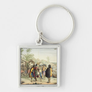 Polynesian Natives Greeting and Rubbing Noses, eng Keychain