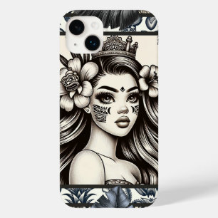 Polynesian Princess Blue Floral Tribal Case-Mate iPhone 14 Plus Case
