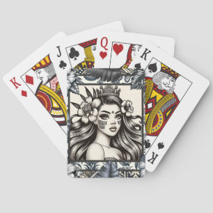 Polynesian Princess Blue Floral Tribal Poker Cards