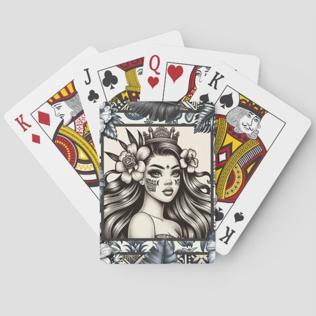 Polynesian Princess Blue Floral Tribal Poker Cards (Back)