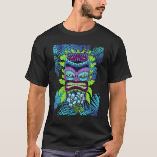 Polynesian Tiki Mask Tropical Flowers Hawaii Luau T-Shirt