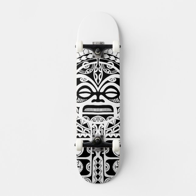 Polynesian Tiki tribal mask tattoo Skateboard (Front)