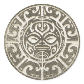Polynesian Tribal Face Brown Classic Round Sticker