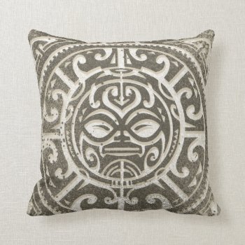 Polynesian Tribal Face Brown Throw Pillow by Brewerarts at Zazzle