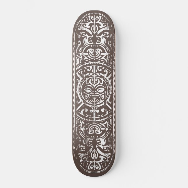 Polynesian Tribal Face Grunge Skateboard (Front)