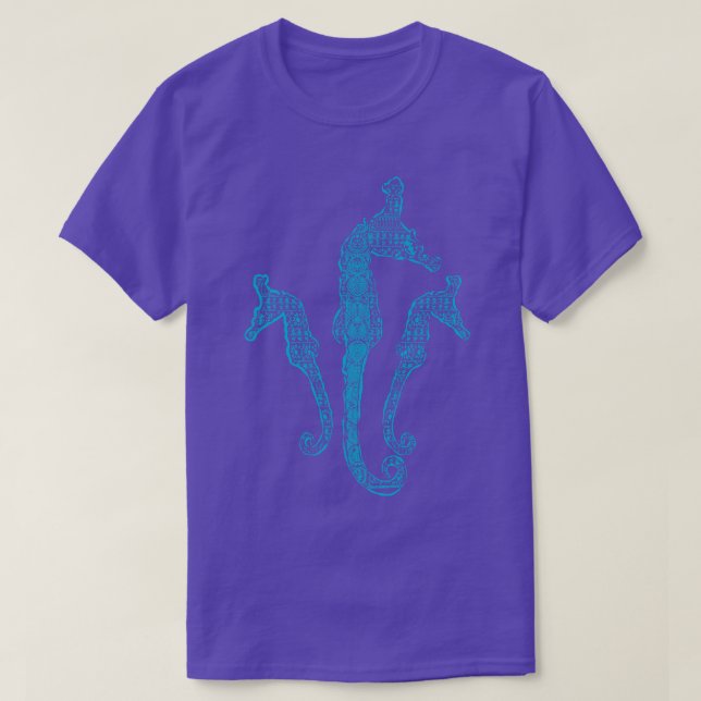 Polynesian Tribal Pattern Seahorses Hawaiian Block T-Shirt (Design Front)