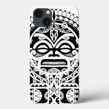 Polynesian Tribal Tattoo Design With Tiki Mask Iphone 13 Case by MarkStorm at Zazzle