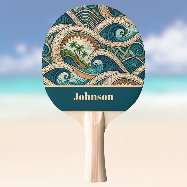 Polynesian Tropical Wave Palm Trees Pattern Name Ping Pong Paddle (Creator Uploaded)