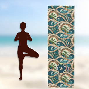 Polynesian Tropical Wave Palm Trees Pattern Name Yoga Mat