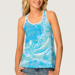 polynesian TURTLE OCEAN spray Tank Top