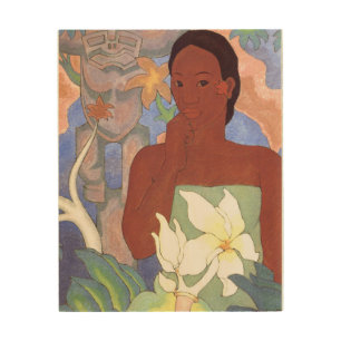 Polynesian Woman and Tiki  Wood Wall Art