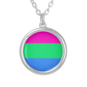 Polysexual pride flag silver plated necklace