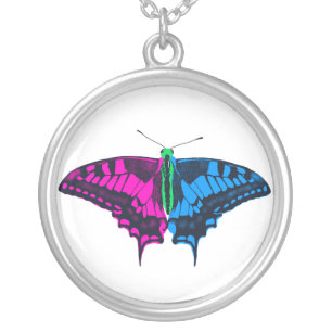 Polysexual Pride Flag Swallowtail Butterfly Silver Plated Necklace