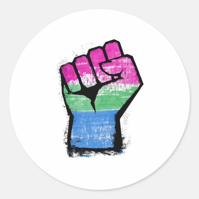 Polysexual Protest Fist Classic Round Sticker (Front)