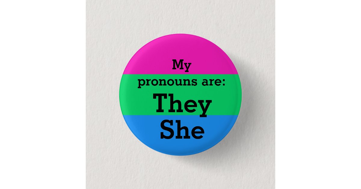 Polysexuality Flag with They/She Pronouns Button Zazzle