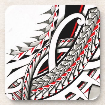 Polytat Tribal Tatau Spearhead Red Warrior Symbols Coaster by MarkStorm at Zazzle