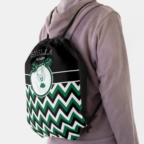 Pom Pom Cheerleader   Green Drawstring Bag