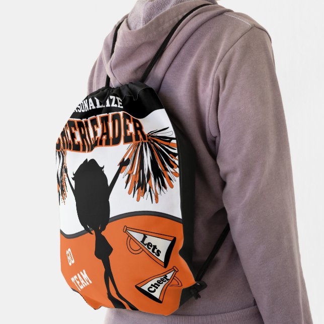 Pom Pom Cheerleader | Orange White Black Drawstring Bag (Insitu)