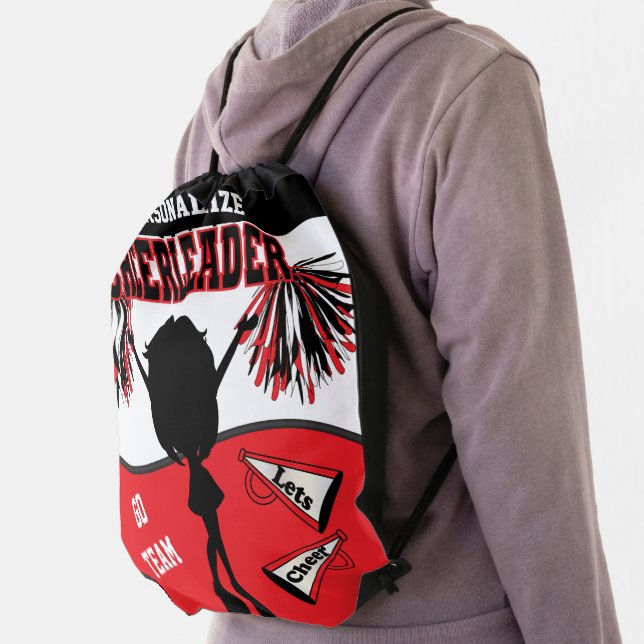 Pom Pom Cheerleader  | Red, White, Black Drawstring Bag (Insitu)