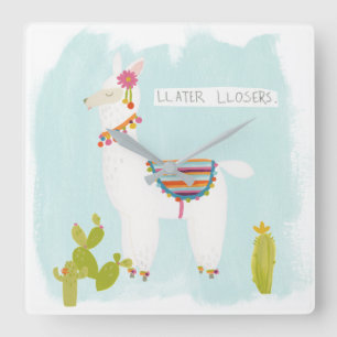 Pom Pom Llama Rama- Llater Llosers Square Wall Clock