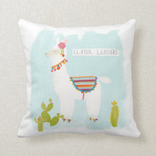 Pom Pom Llama Rama- Llater Llosers Throw Pillow