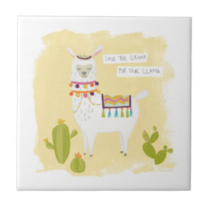 Pom Pom Llama Rama- Save the Drama for Your Llama Ceramic Tile
