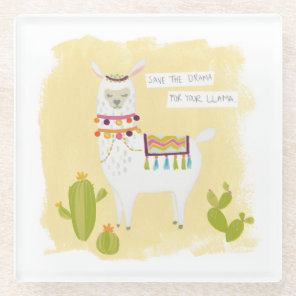 Pom Pom Llama Rama- Save the Drama for Your Llama Glass Coaster