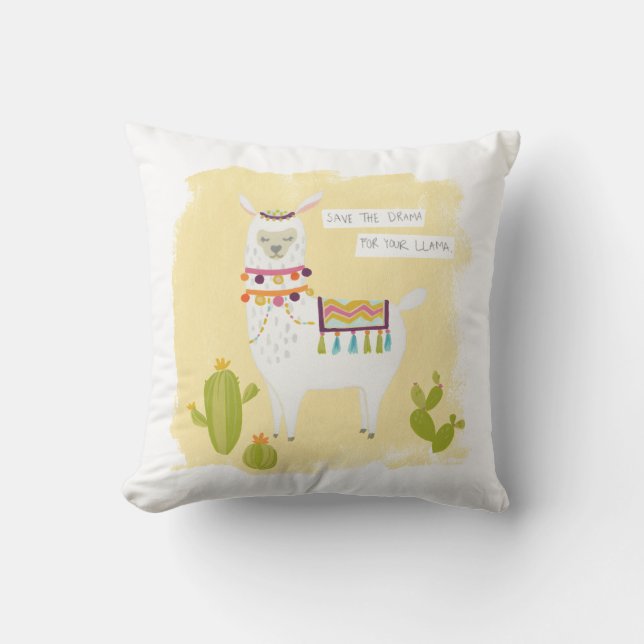 Pom Pom Llama Rama- Save the Drama for Your Llama Throw Pillow (Front)