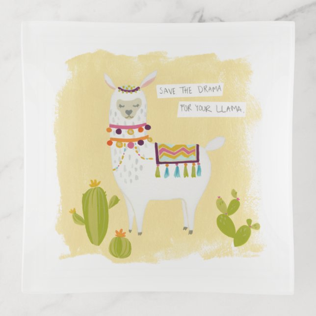 Pom Pom Llama Rama- Save the Drama for Your Llama Trinket Tray (Front)