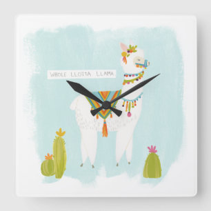 Pom Pom Llama Rama - Whole Lotta Llama Square Wall Clock