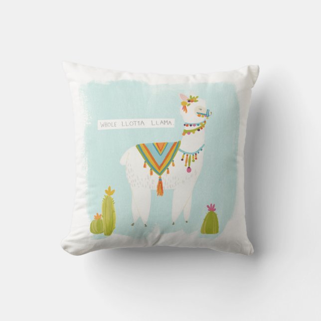 Pom Pom Llama Rama - Whole Lotta Llama Throw Pillow (Front)