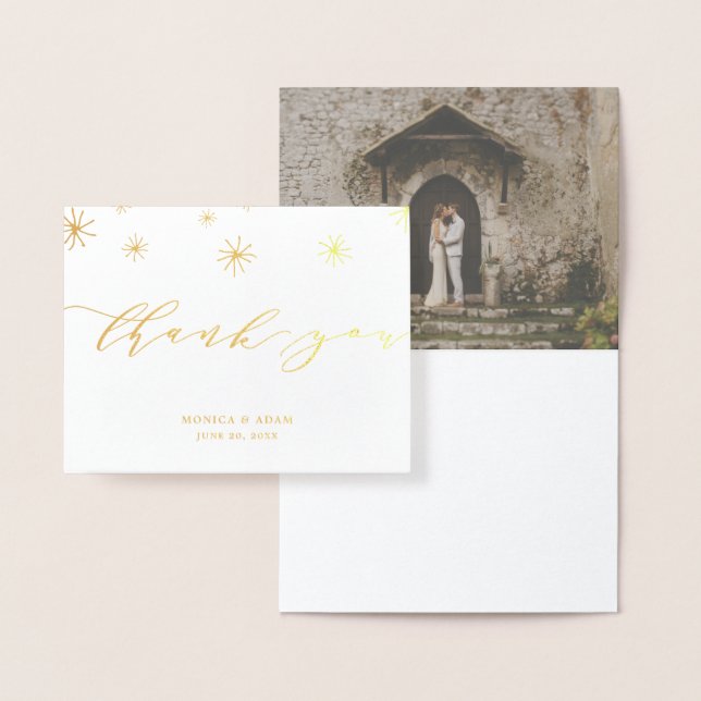 Pom Pom Modern Script Wedding Thank You Foil Card (Display)