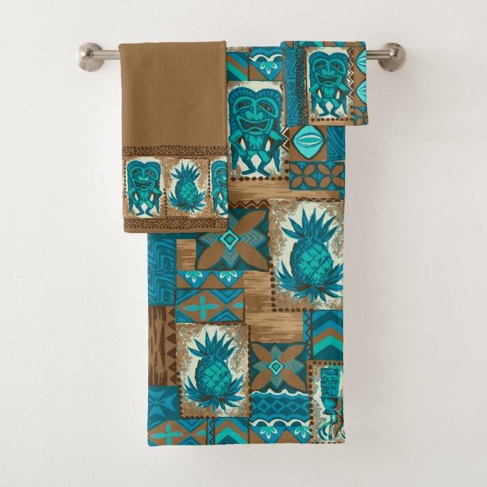 Pomaika I Tiki Hawaiian Tapa Coordinate Brown Bath Towel Set Zazzle Com