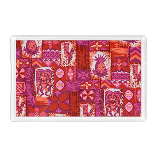 Pomaika’i Tiki Hawaiian Vintage Tapa Acrylic Tray (Front)