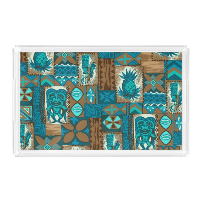 Pomaika’i Tiki Hawaiian Vintage Tapa Acrylic Tray (Front)