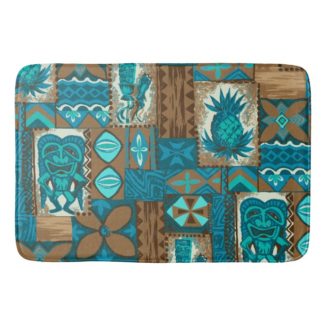 Pomaika’i Tiki Hawaiian Vintage Tapa Bathroom Mat (Front)