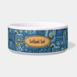 Pomaika’i Tiki Hawaiian Vintage Tapa Bowl<br><div class="desc">Indigo blues accented with khaki colorway. It is "good fortune" to have the Tiki God Ku protect you. We have surrounded him with pineapples, tribal staffs, graphic flowers and tapa elements in this whimsical design that is reminiscent of the Aloha shirt designs of the forties and fifties. There are several...</div>