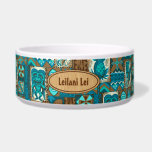 Pomaika’i Tiki Hawaiian Vintage Tapa Bowl<br><div class="desc">Teal, turq, aqua, cocoa and natural colorway. It is "good fortune" to have the Tiki God Ku protect you. We have surrounded him with pineapples, tribal staffs, graphic flowers and tapa elements in this whimsical design that is reminiscent of the Aloha shirt designs of the forties and fifties. There are...</div>