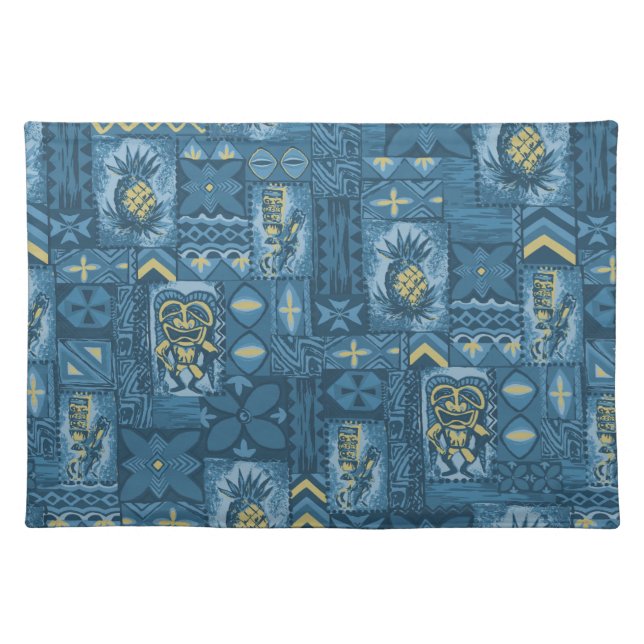 Pomaika’i Tiki Hawaiian Vintage Tapa Cloth Placemat (Front)