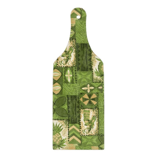 Pomaika’i Tiki Hawaiian Vintage Tapa Cutting Board (Front)