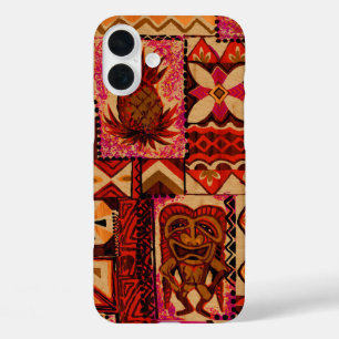 Pomaika’i Tiki Hawaiian Vintage Tapa Faux Wood Cas iPhone 16 Plus Case
