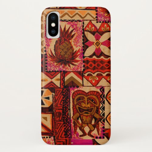 Pomaikaâi Tiki Hawaiian Vintage Tapa Faux Wood iPhone X Case