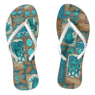 Pomaika’i Tiki Hawaiian Vintage Tapa Flip Flops
