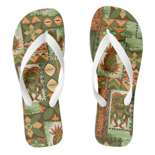Pomaika’i Tiki Hawaiian Vintage Tapa Flip Flops