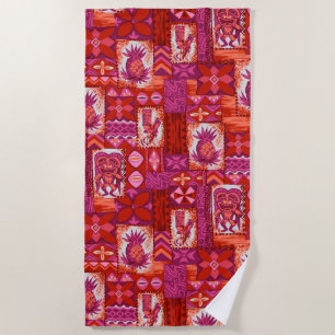 Pomaika’i Tiki Hawaiian Vintage Tapa - Fuchsia Beach Towel