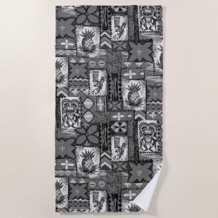 Pomaika’i Tiki Hawaiian Vintage Tapa - Gray Beach Towel