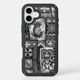 Pomaika’i Tiki Hawaiian Vintage Tapa Gray iPhone 16 Plus Case